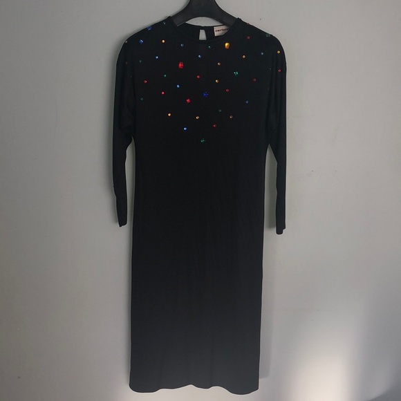 Vintage Jeweled Black Dress - Picture 9 of 14